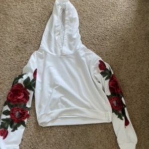 Cropped hoodie, SHEIN, Sized small, textured roses,